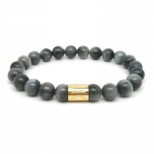 Morchic Hawk's Eye Stone Gem Semi Precious Stretch Bracelet for Women Men Unisex, Real Natural Grey Eagle Eye Quartz Gemstone 8mm Beads, Classic Simple Design Cuff Birthday Gift 7.5 Inch