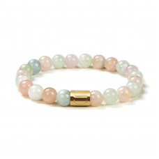 Morchic Morganite Stone Gem Semi Precious Stretch Bracelet for Women, Real Natural Candy Color Gemstone 8mm Beads, Classic Simple Design Cuff Birthday Gift 7.5 Inch