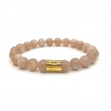 Morchic Orange Moonstone Crystal Gem Semi Precious Stretch Bracelet for Women, Real Natural Sunstone Gemstone 8mm Beads, Classic Simple Design Cuff Birthday Gift Birthstone 7.5 Inch