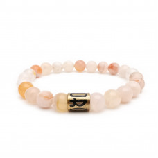 Morchic Sakura Agate Gem Semi Precious Stretch Bracelet for Women, Real Natural Orange Gemstone 8mm Beads, Classic Simple Design Cuff Birthday Gift 7.5 Inch