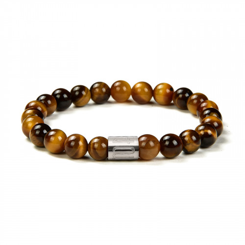 Morchic Tigers Eye Stone Gem Semi Precious Stretch Bracelet for Women Men Unisex, Real Natural Yellow/Black Gemstone 8mm Beads, Classic Simple Design Cuff Birthday Gift 7.5 Inch