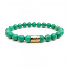 Morchic Green Turquoise Gem Semi Precious Stretch Bracelet for Women Men Unisex, Natural Gemstone 8mm Beads, Classic Simple Design Cuff Birthday Gift Birthstone 7.5 Inch