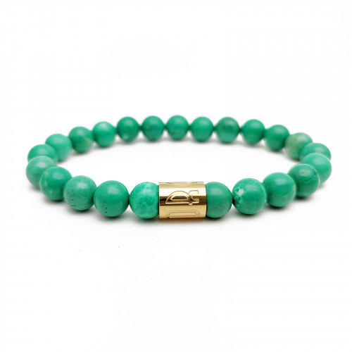 Morchic Green Turquoise Gem Semi Precious Stretch Bracelet for Women Men Unisex, Natural Gemstone 8mm Beads, Classic Simple Design Cuff Birthday Gift Birthstone 7.5 Inch