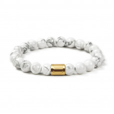 Morchic White Howlite Stone Stretch Bracelet for Women Men Unisex, Natural Gemstone 8mm Beads, Classic Simple Design Cuff Birthday Gift 7.5 Inch