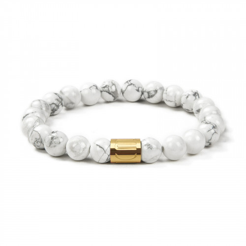 Morchic White Howlite Stone Stretch Bracelet for Women Men Unisex, Natural Gemstone 8mm Beads, Classic Simple Design Cuff Birthday Gift 7.5 Inch
