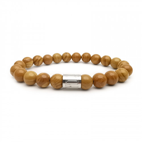 Morchic Wood Grain Stone Stretch Bracelet for Women Men Unisex, Genuine Natural Energy Gemstone 8mm Beads, Classic Simple Design Cuff Birthday Gift 7.5 Inch