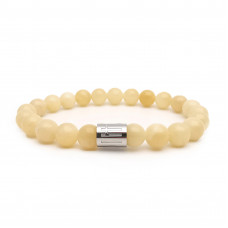 Morchic Yellow Jade Marble Natural Gemstone Stretch Bracelet for Women Men Unisex, Genuine Energy Stone 8mm Beads, Classic Simple Design Cuff Birthday Gift 7.5 Inch