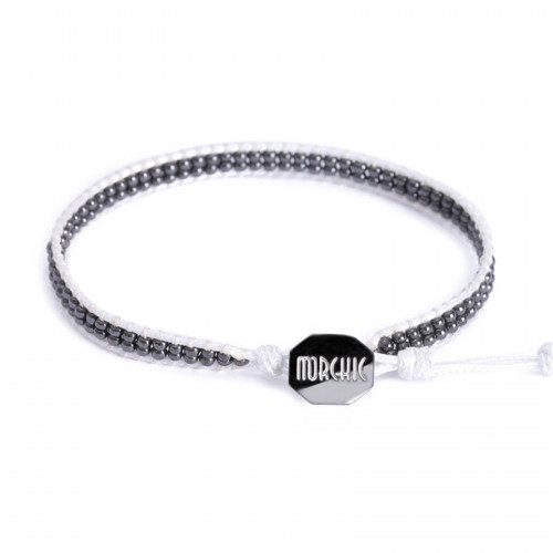 Morchic Magnetic Hematite Stone 2MM Round Loose Beads Waterproof Handwoven Wrap Bracelet With Wax String & Stainless-steel Buckle 7-9 Inches Adjustable (Black)