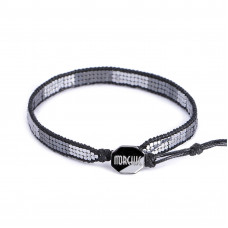 Morchic Hematite Adjustable Wrap Bracelet 1x1mm Square Seed Beads Hand Woven for Women Men Wax Cord String 7-9 Inches (Dark Gray & Silver)