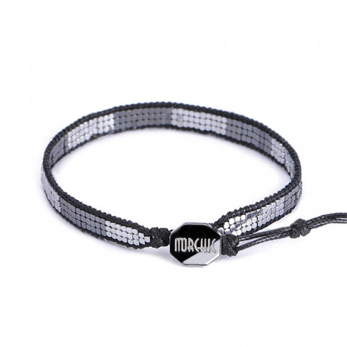 Morchic Hematite Adjustable Wrap Bracelet 1x1mm Square Seed Beads Hand Woven for Women Men Wax Cord String 7-9 Inches (Dark Gray & Silver)