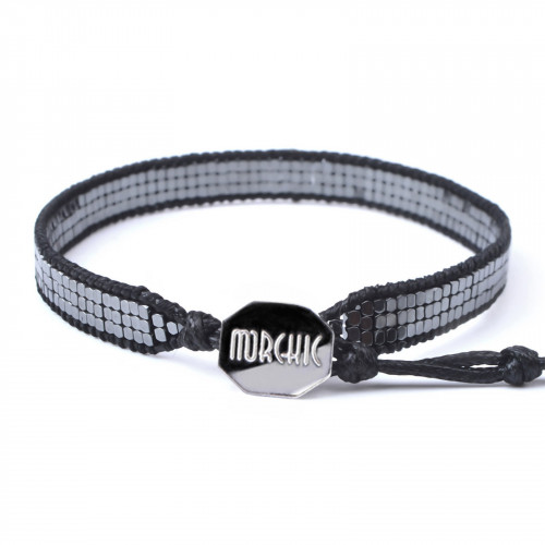 Morchic Hematite Adjustable Wrap Bracelets 1x1mm Square Seed Beads Hand Woven for Women Men Wax Cord 7-9 Inches (Dark Gray)
