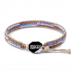 Morchic Natural Hematite Stone 2x2MM Hexagon Faceted Beads Waterproof Handwoven Wrap Bracelet With Wax String & Stainless-steel Buckle 7-9 Inches Adjustable (Brown, Rainbow & Silver)