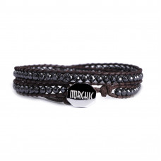 Morchic Magnetic Hematite Stone 3MM Faceted Beads Waterproof Handwoven 2 Wrap Bracelet With Wax String & Stainless-steel Buckle 14-16 Inches Adjustable (Black)