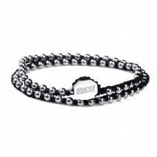 Morchic 3mm Stainless Steel Beads 2 Wraps Bracelet Anklet for Men Women, Special Hand Woven on Black Nylon String Waterproof