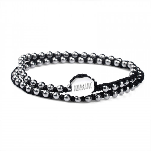 Morchic 3mm Stainless Steel Beads 2 Wraps Bracelet Anklet for Men Women, Special Hand Woven on Black Nylon String Waterproof