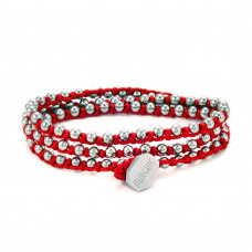 Morchic 3 Wraps Hand Woven Bracelet for Women, 3mm Stainless Steel Beads / Red Nylon Rope Waterproof Durable