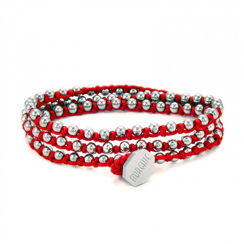 Morchic 3 Wraps Hand Woven Bracelet for Women, 3mm Stainless Steel Beads / Red Nylon Rope Waterproof Durable
