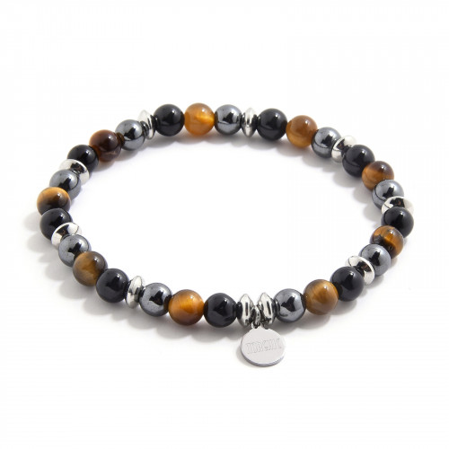 Morchic 6mm Onyx Hematite Tigers Eye / Stainless Steel Elastic Bracelet for Women, Natural Gemstone Genuine Energy Crystal, Birthday Gift