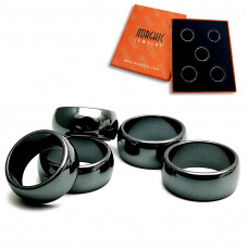 Morchic 5Pcs Hematite Stone Plain Band Rings for Women Men Unisex, Anxiety Balance Root Chakra 10mm Thick (Pack of Mixed Size)